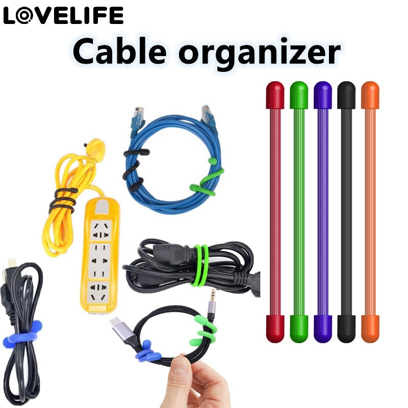 [Unggulan] Portable Headphone Line Ties Tali Pengikat Silikon Bungkus Universal Wire Cable Management Tape Tali Pengatur Kabel Data Charger Cord Winder Holder Klip