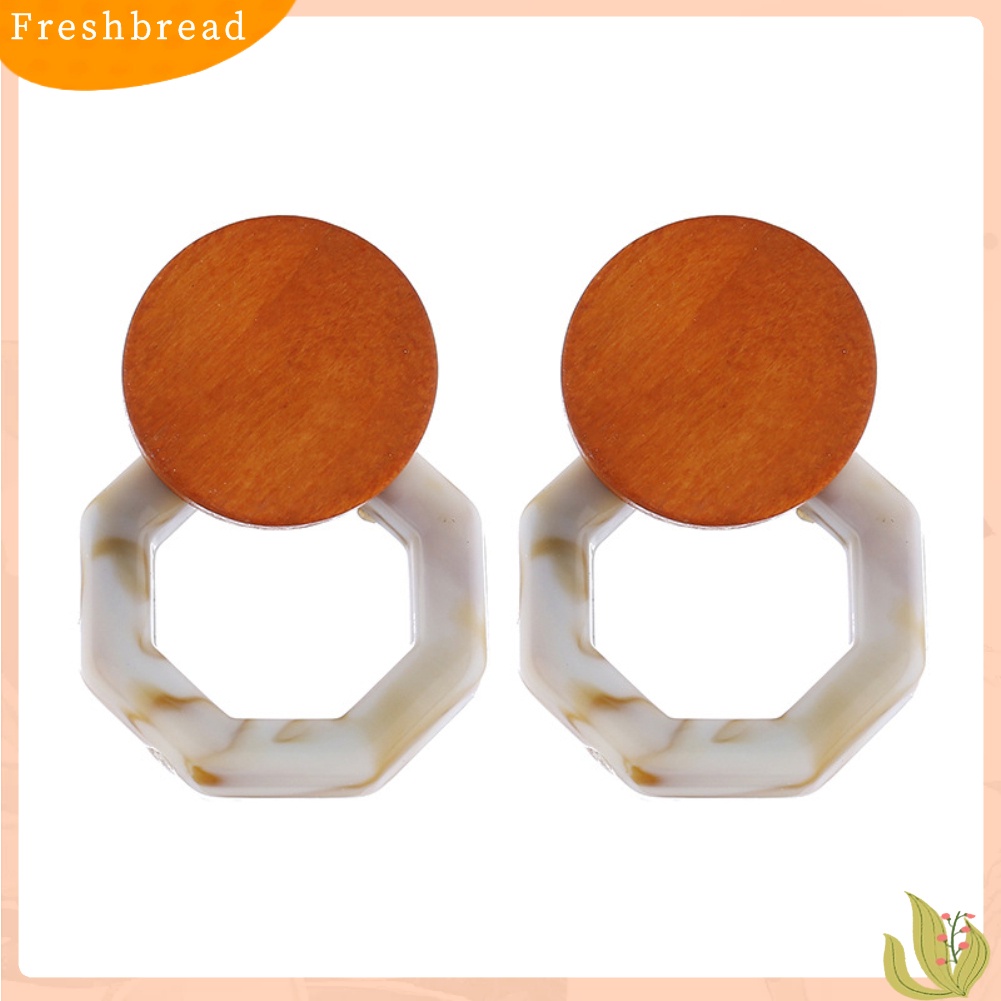 &lt; Freshbread &gt; Fashion Wanita Marble Grain Resin Octagon Menjuntai Ear Stud Earrings Perhiasan Hadiah