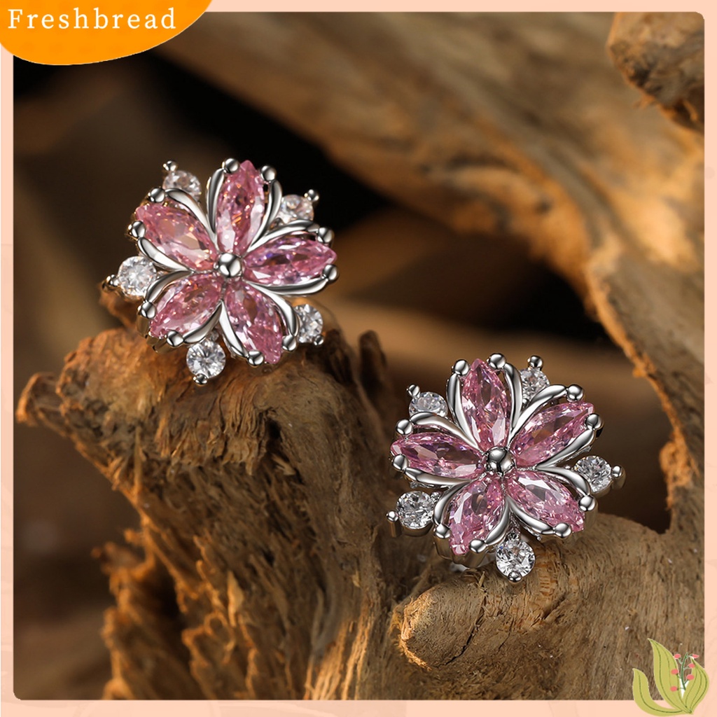 &lt; Freshbread &gt; 1pasang Anting Pejantan Cherry Dekorasi Perhiasan Sparkling Bentuk Bunga Stud Earrings Hadiah Ulang Tahun