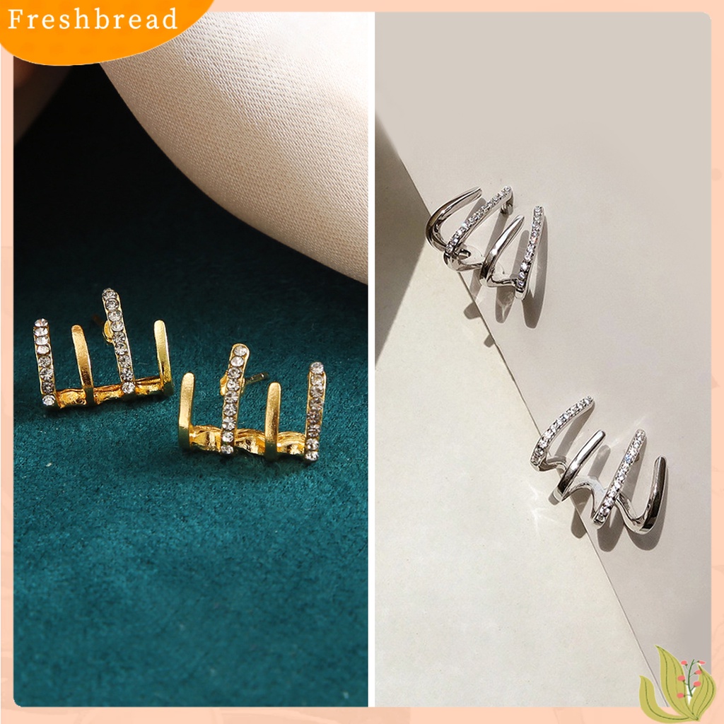 &lt; Freshbread &gt; 1pasang Anting Tusuk 4cakar Berlian Imitasi Perhiasan Berkilau Gaya Korea Ear Studs Untuk Pesta Perjamuan Pernikahan