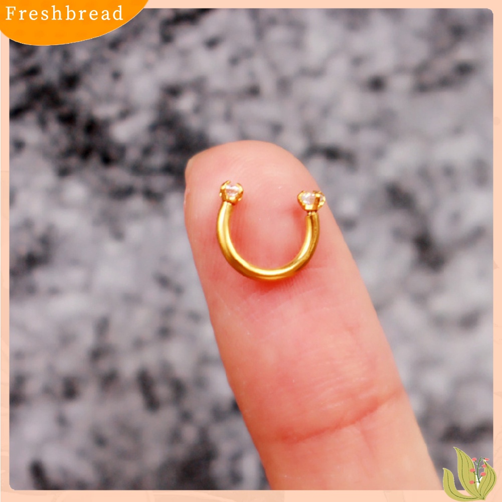 &lt; Freshbread &gt; 1Pc Unisex U Bentuk Berlian Imitasi Sekrup Baja Titanium Telinga Stud Perhiasan Tulang Rawan