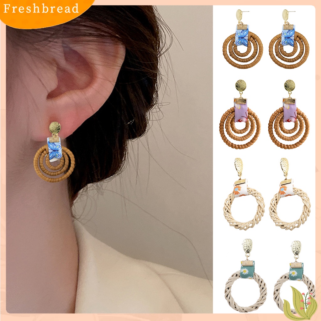 &lt; Freshbread &gt; 1pasang Anting Drop Bentuk Lingkaran Gaya Etnik Anting Tusuk Geometris Motif Rotan Untuk Liburan