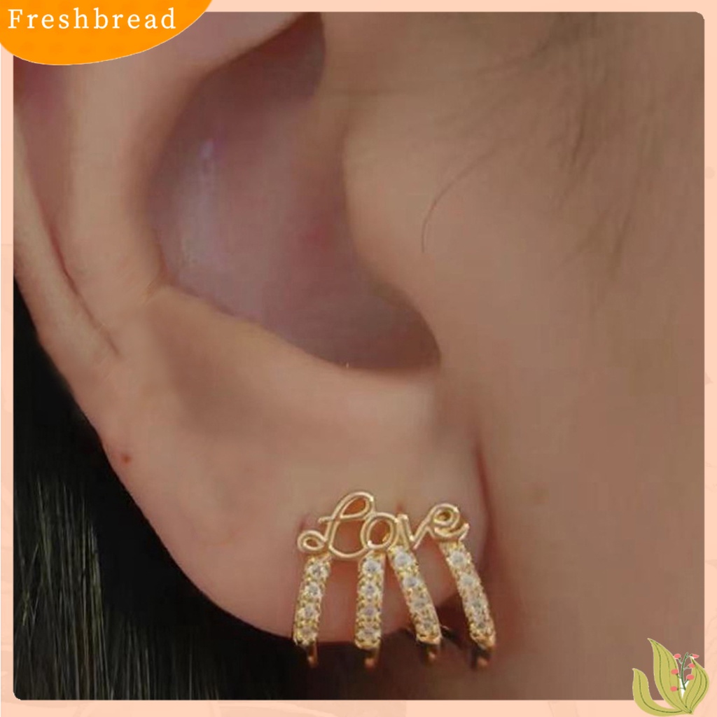 &lt; Freshbread &gt; 1pasang Wanita Anting Anti-Oksidasi Jatuh Tahan Colorfast 4cakar Surat Berlian Imitasi Fashion Telinga Cincin Telinga Dekorasi