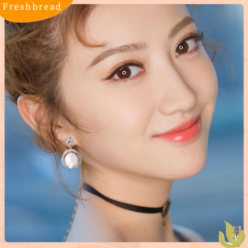 &lt; Freshbread &gt; Wanita Elegan Berlian Imitasi Mutiara Imitasi Lingkaran Menjuntai Ear Stud Earrings Perhiasan Hadiah