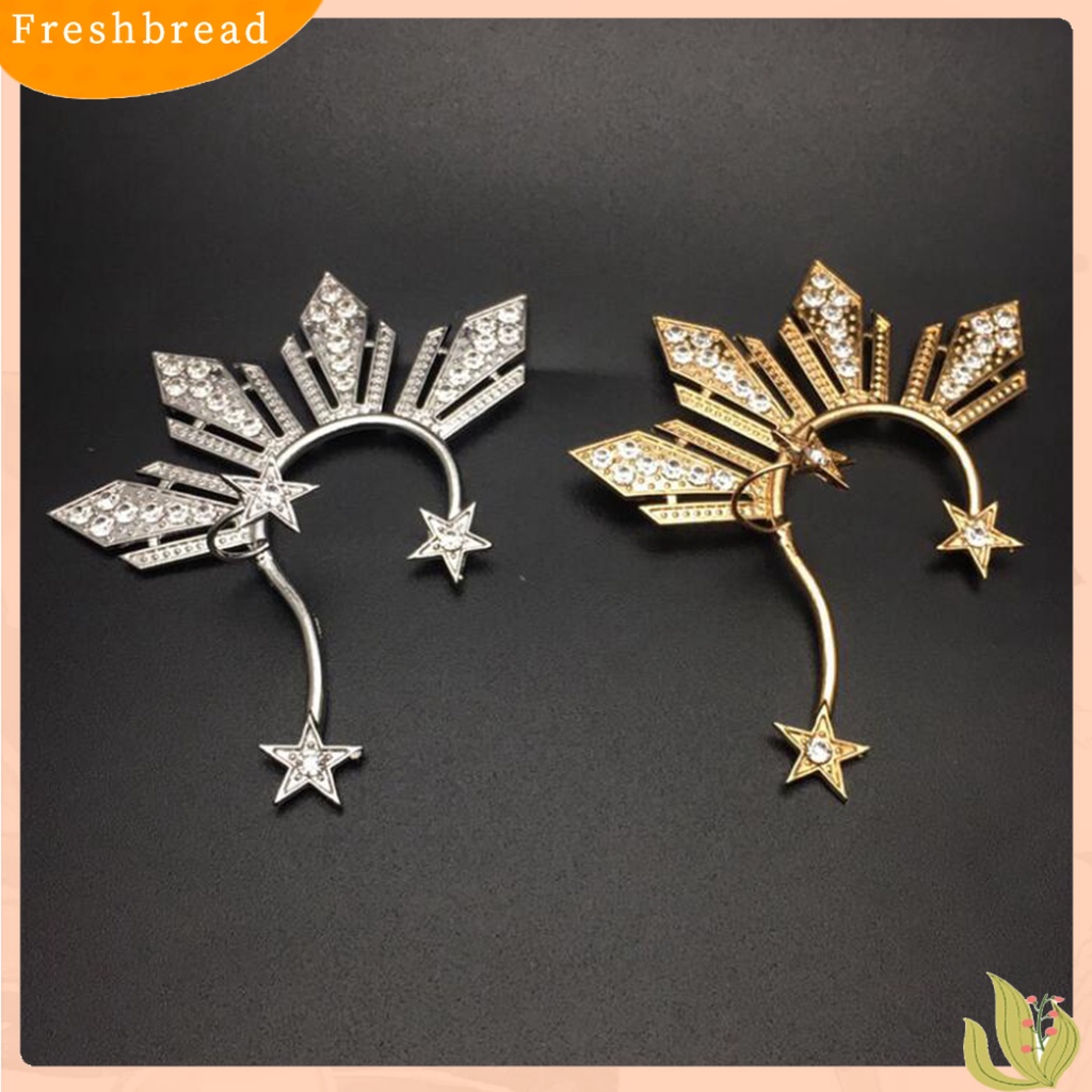 &lt; Freshbread &gt; 1Pc Klip Telinga Non Piercing Kristal Imitasi Mengkilap Geometris Electroplating Wanita Pentagram Berbentuk Kipas Telinga Manset Anting Perhiasan Dekorasi Hadiah Untuk Perjamuan