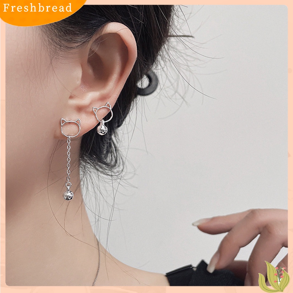 &lt; Freshbread &gt; 1pasang Piercing Ear Stud Anting Tusuk Tema Kucing Hias Tembaga Untuk Pesta