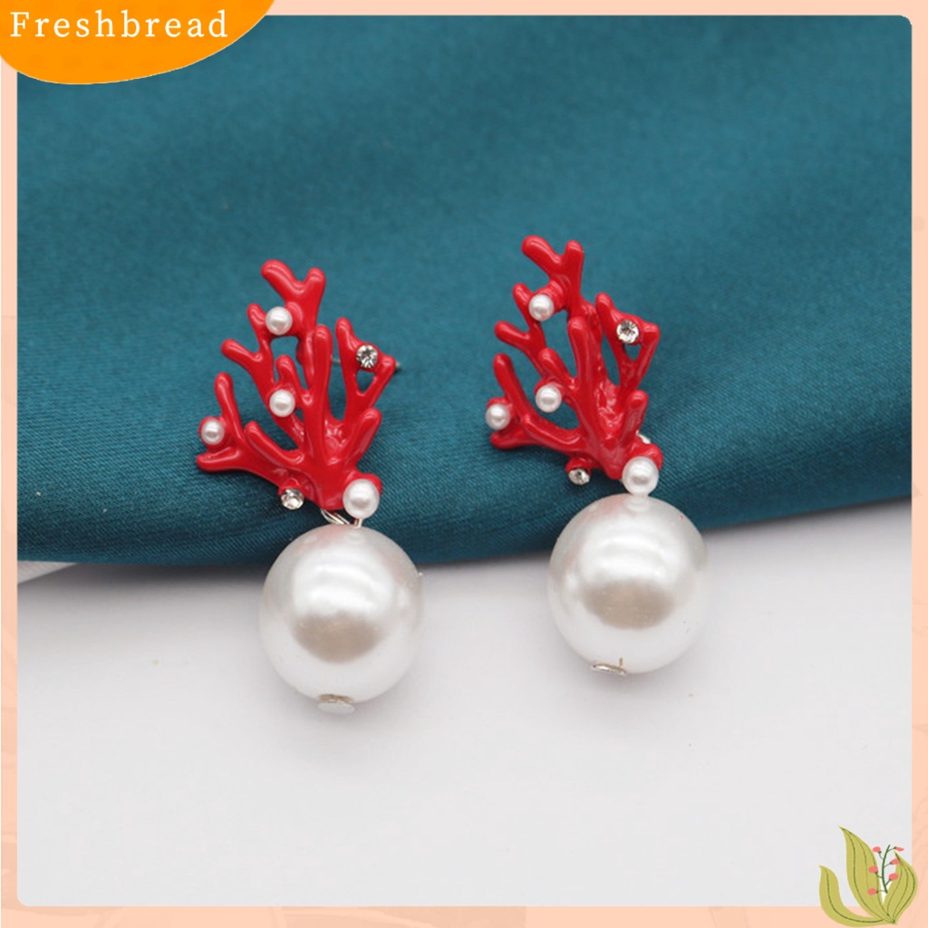 &lt; Freshbread &gt; 1pasang Ear Studs Bentuk Karang Perhiasan Mutiara Imitasi Lucu Semua Cocok Anting Tusuk Ringan Untuk Pacaran