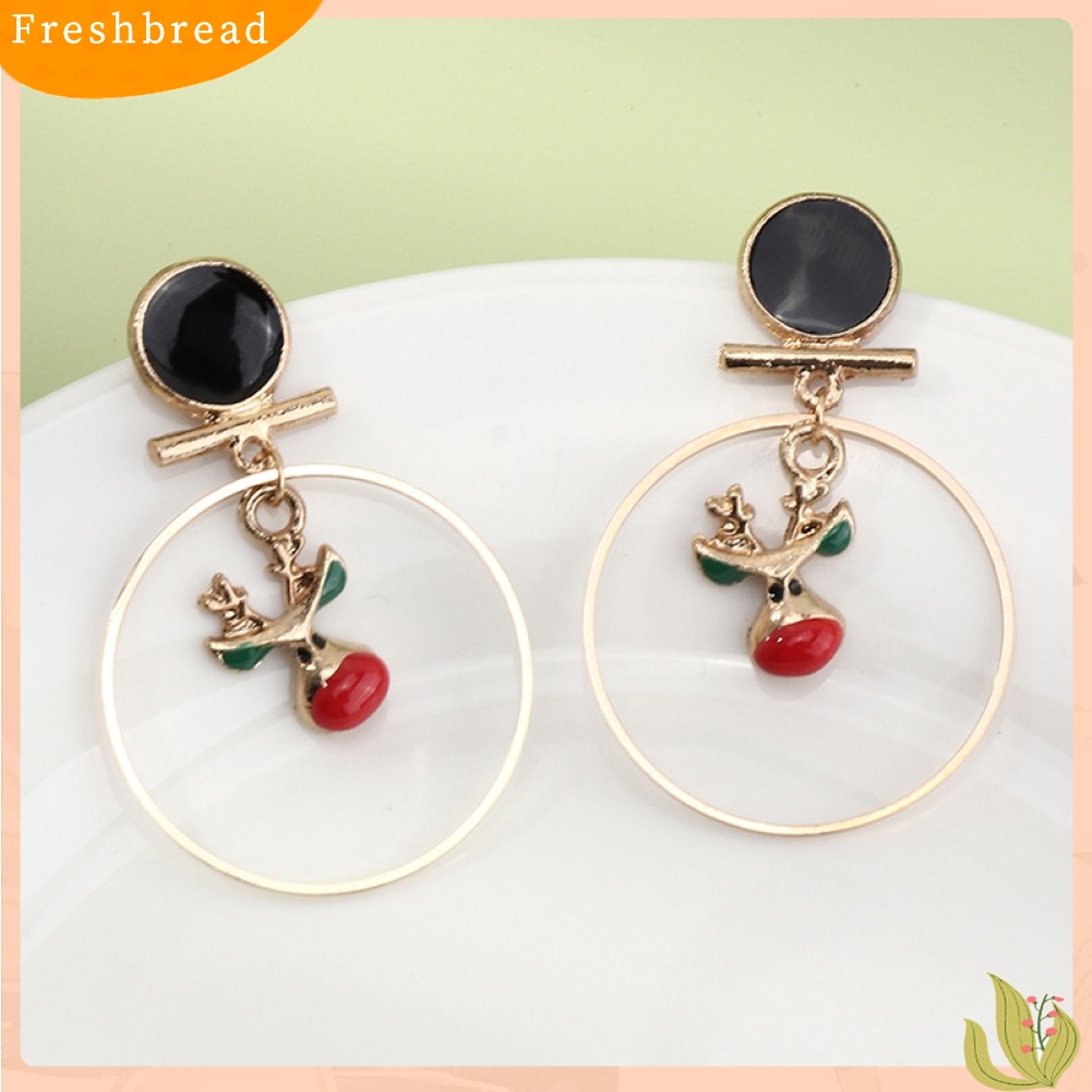 &lt; Freshbread &gt; Wanita Pohon Natal Elk Eardrop Mutiara Imitasi Geometris Hoop Earrings Hadiah Xmas