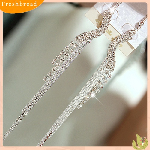 &lt; Freshbread &gt; Wanita Elegan Bentuk S Berlian Imitasi Cocktail Rantai Jumbai Menjuntai Anting Linear