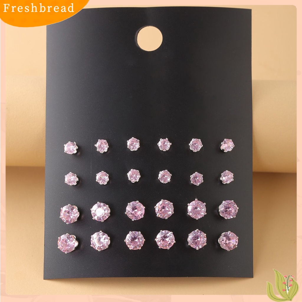 &lt; Freshbread &gt; 12pasang Anting Tusuk Wanita Perhiasan Berlian Imitasi Mengkilap Gaya Korea Geometri Ear Studs Untuk Prom