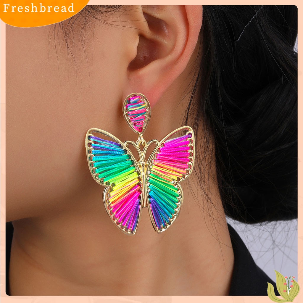 &lt; Freshbread &gt; 1pasang Drop Earring Indah Elegan Gaya Boho Warna-Warni Desain Kupu-Kupu Anting Wanita Untuk Pacaran