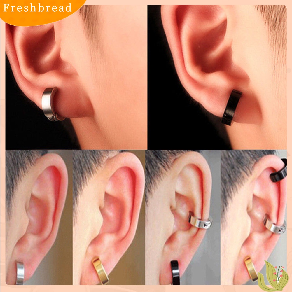 &lt; Freshbread &gt; 2Pcs Punk Unisex Stainless Steel Non-Piercing Klip On Cuff Hoop Earrings Jewelry