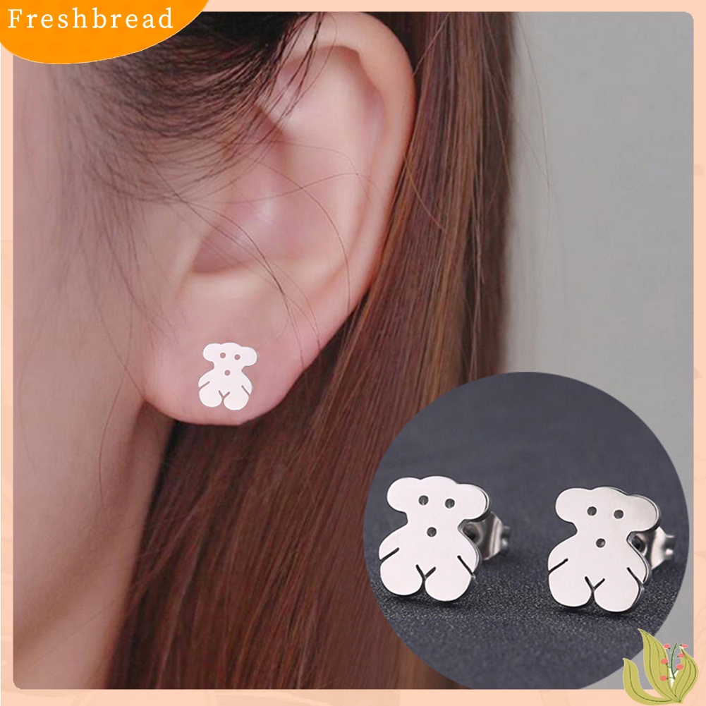 &lt; Freshbread &gt; Wanita Lucu Kartun Mini Stainless Steel Beruang Telinga Stud Anting Perhiasan Hadiah