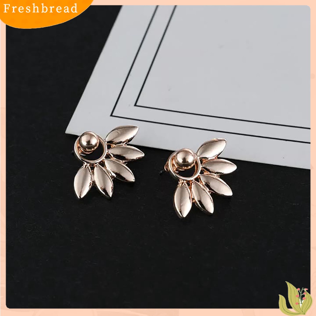 &lt; Freshbread &gt; 1pasang Tindik Menawan Depan Belakang Gaya Gantung Wanita Anting Bentuk Kipas Daun Stud Earrings Perhiasan Aksesori