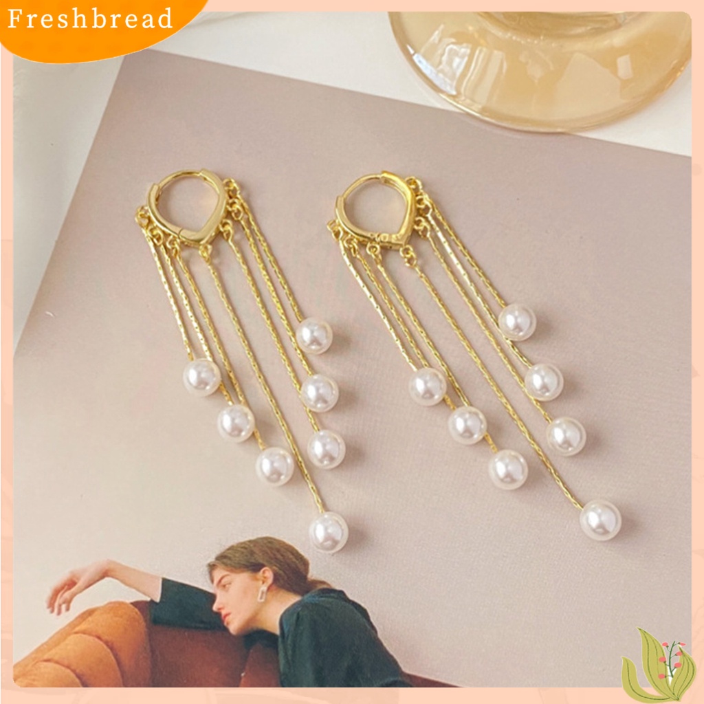 &lt; Freshbread &gt; 1pasang Anting Wanita Jumbai Mutiara Imitasi Perhiasan Bohemian Mutiara Imitasi Menjuntai Earrings Untuk Pernikahan