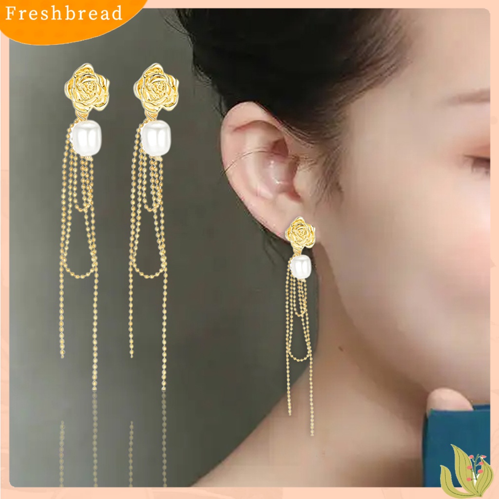 &lt; Freshbread &gt; 1pasang Anting Drop Bentuk Mawar Jumbai Mutiara Imitasi Anting Menjuntai Untuk Janjian Perjamuan Ulang Tahun