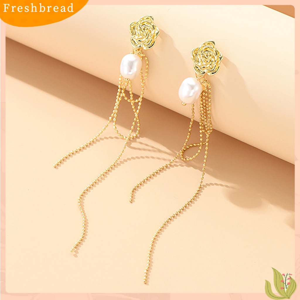 &lt; Freshbread &gt; 1pasang Anting Drop Bentuk Mawar Jumbai Mutiara Imitasi Anting Menjuntai Untuk Janjian Perjamuan Ulang Tahun