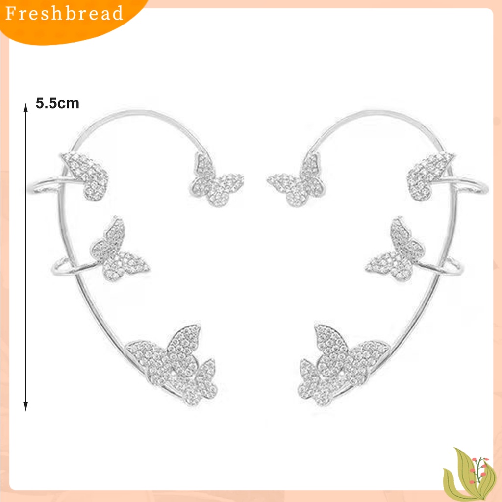 &lt; Freshbread &gt; 1pasang Anting Klip Butterfly Perhiasan Berlian Imitasi Temperamen Manset Telinga Busur Untuk Pakaian Sehari-Hari