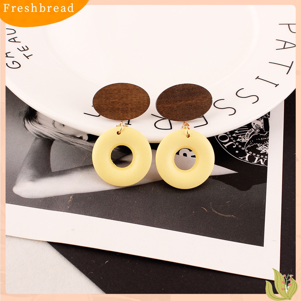 &lt; Freshbread &gt; Anting Pejantan Lingkaran Bulat Vintage Kayu Alami Perhiasan Pesta Malam Wanita