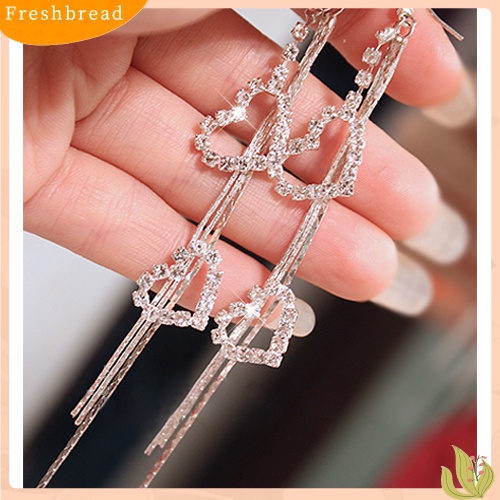 &lt; Freshbread &gt; Lady Berlian Imitasi Ganda Cinta Hati Drop Panjang Jumbai Rantai Menjuntai Anting Linear