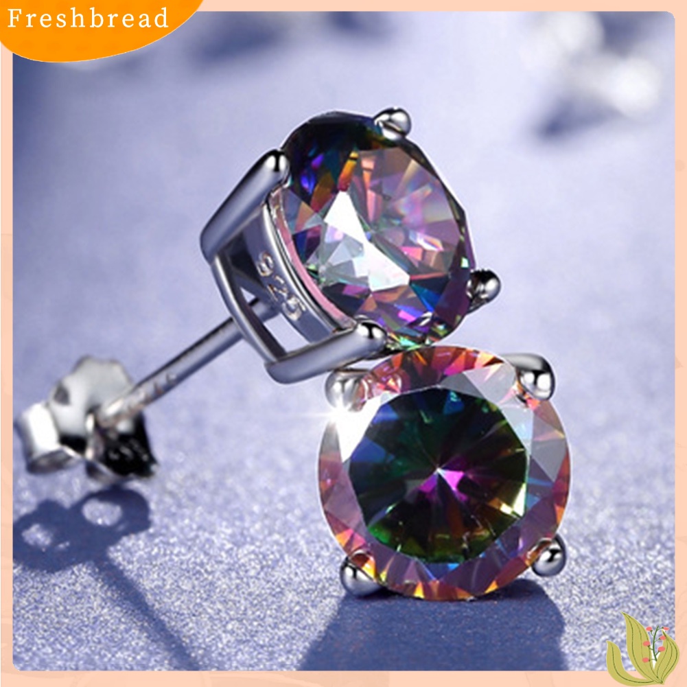 &lt; Freshbread &gt; Klasik Pria Wanita Bulat Kotak Warna-Warni Hias Berlian Imitasi Stud Earrings Jewelry