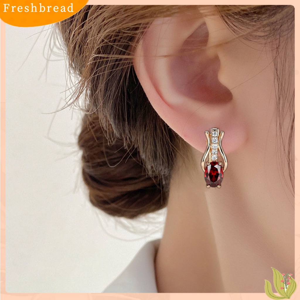 &lt; Freshbread &gt; 1pasang Drop Earrings Oval Potong Batu Permata Imitasi Temperamen Shiny Cubic Zirconia Tergabung Hadiah Wanita Mewah Menjuntai Anting Perhiasan Pernikahan