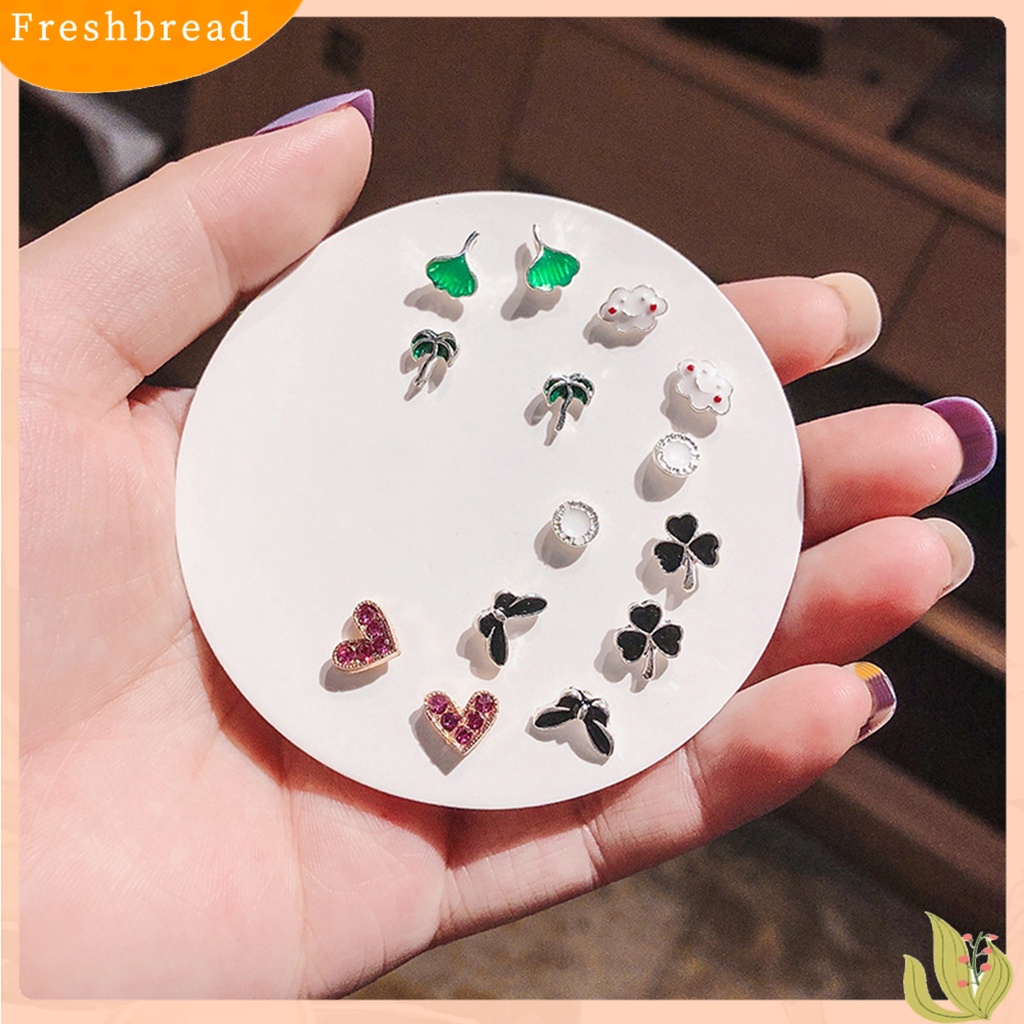 &lt; Freshbread &gt; 6/7pasang Wanita Stud Anting Hati Mutiara Imitasi Perhiasan Berlian Imitasi Berkilau Ear Studs Perhiasan Hadiah