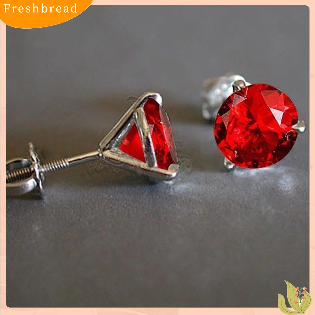 &lt; Freshbread &gt; Wanita Bulat Cubic Zirconia Tiga Cabang Sekrup Telinga Stud Anting Perhiasan Hadiah