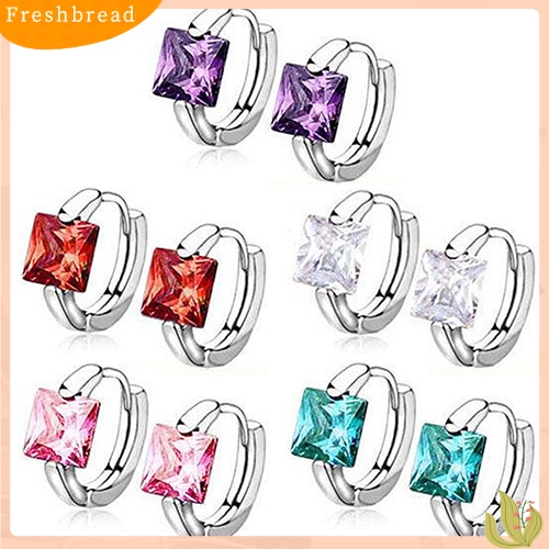 &lt; Freshbread &gt; Anting Huggie Wanita Kotak Bersinar Cubic Zirconia Silver Plated Eardrop Masa Kini