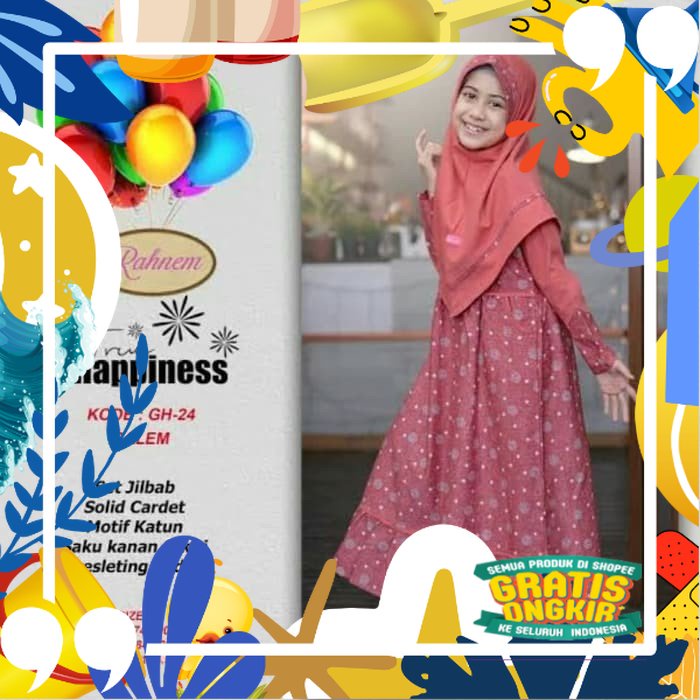 Baju Gamis Muslim Anak Perempuan Dress Wanita Muslimah Rahnem GH 24/ kopel ibu copel couple