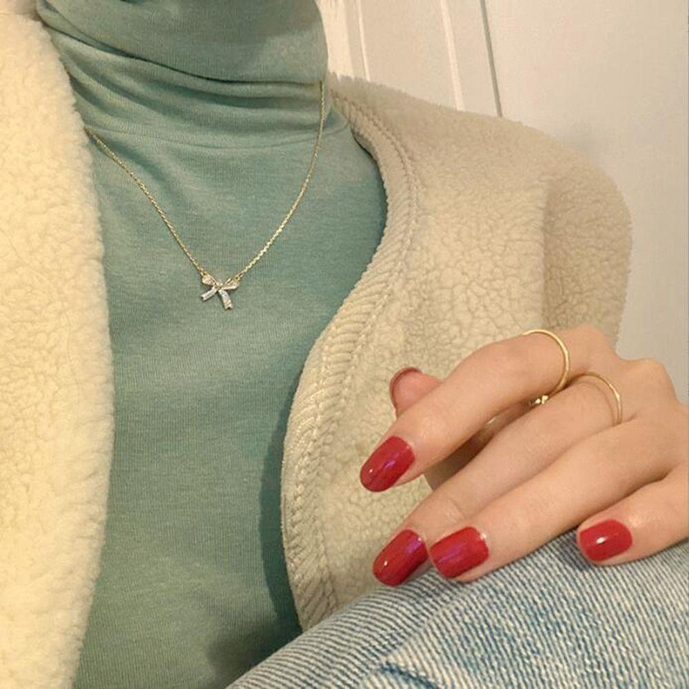 Agustina Wanita Kalung Pesona Indah Halus Klavikula Rantai Busur Tergantung Niche Desain Sweater Rantai Berlian Imitasi Gadis Choker