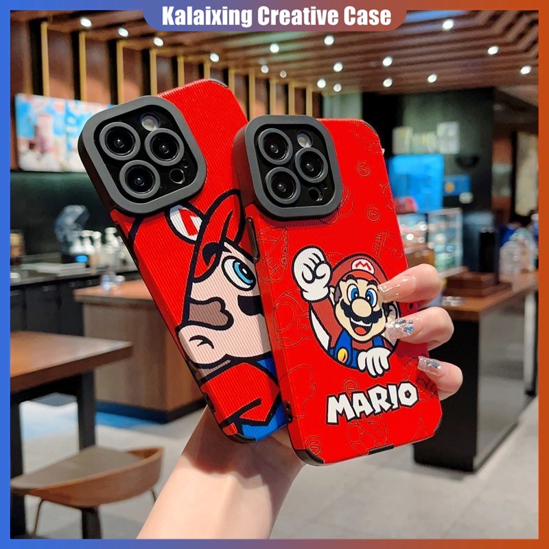 IPHONE Casing Ponsel Bahan Kulit Tepi Lurus Untuk Iphone14 13 12 Pro Max14 Plus X Xs XR Xs Max7 8 Plus Motif Mario Printing Soft Back Cover