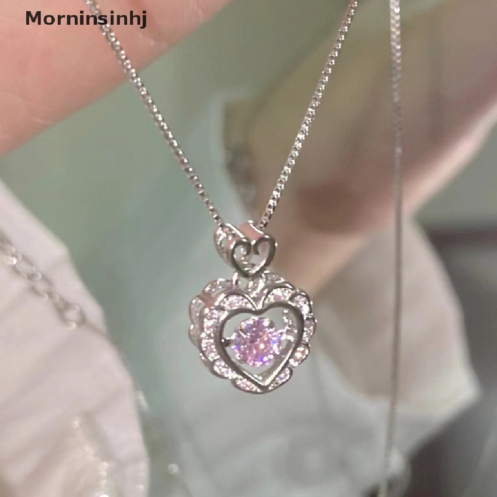 Mornin Fashion Vintage Hollow Pink Cinta Hati Liontin Kalung Warna Perak Aesthetic Rantai Leher Elegan Hadiah Pernikahan Untuk Wanita Perempuan Perhiasan id