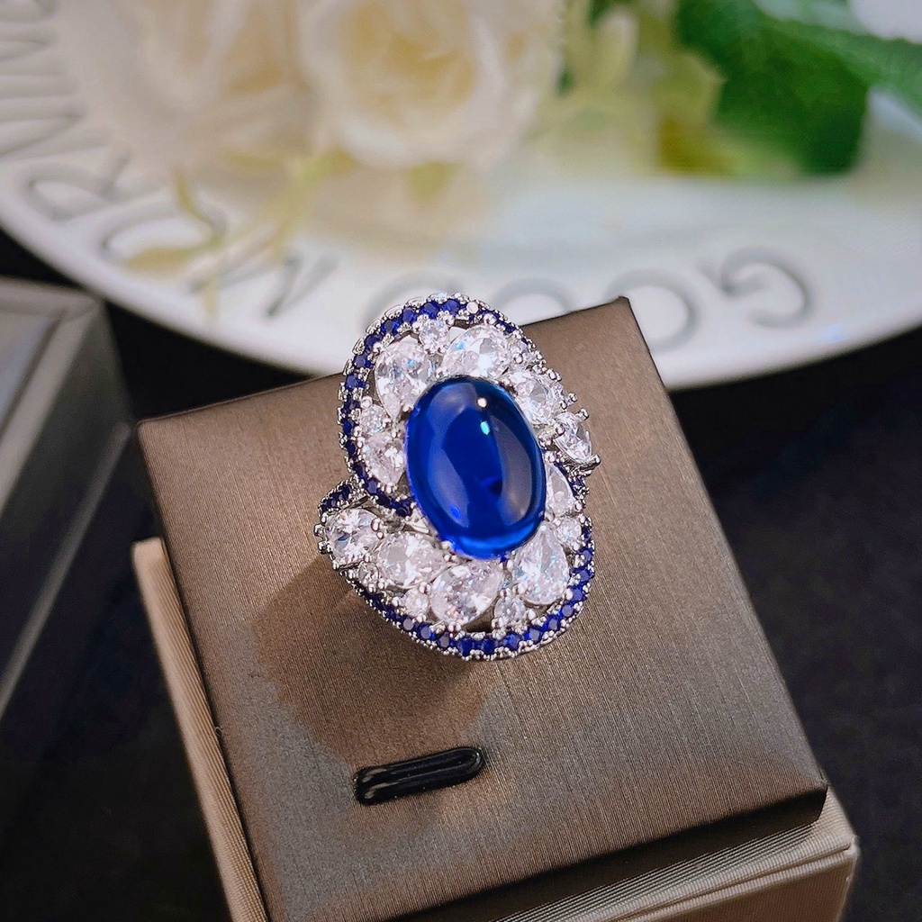 Goldkingdom Aksesoris Perhiasan Fashion Ready Stock Cincin Vortex Biru Definisi Tinggi Desain Perhiasan Kristal Biru Runcing Srilanka Warna Berlian Biru Harta Karun Gadis