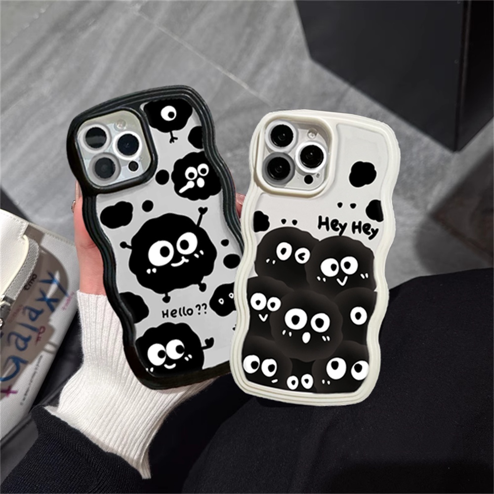 Fashion Case OPPO A17 A57 2022 A15 A16 A16K A54 A12 A5S A7 A94 A93 A3S A11k A53 A31 A52 A92 A37 F9 A1K A76 A36 5F A9 2020 Bola Bara Hitam Wave Edge TPU Phone Case Cover