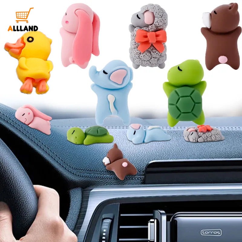 6pcs/set Hewan Kecil Lucu Dekorasi Dashboard Mobil/Konsol Pusat Otomotif Boneka Resin Kartun Mini/Ornamen Interior Kendaraan