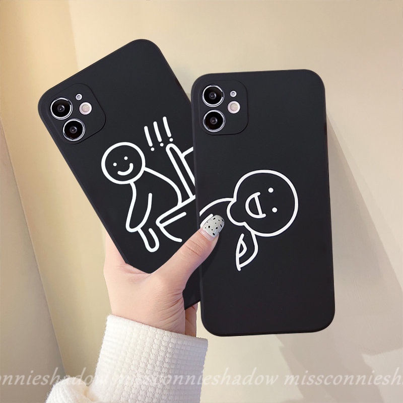 IPHONE Art Simple Line Karakter Lucu Case Kompatibel Untuk Iphone11 14 13 12 Pro Max 7Plus XR 6 7 8 6S Plus X XS Max SE 2020 Kartun Pasangan Lembut Tpu Tepi Lurus Penutup Belakang