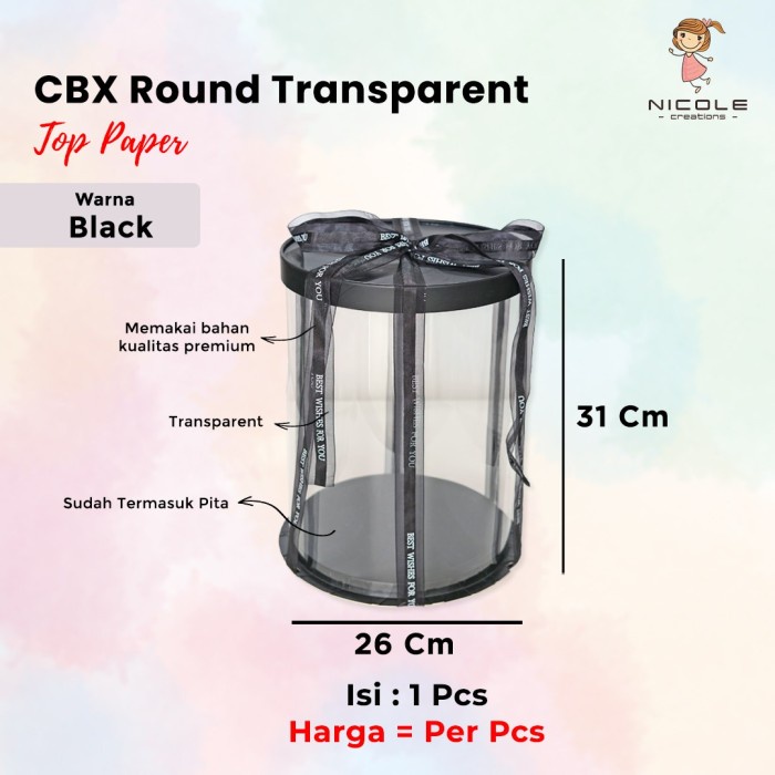 

Cake Box Top Paper Round Mika Transparant/ Packaging Kue 26x26x 31 cm