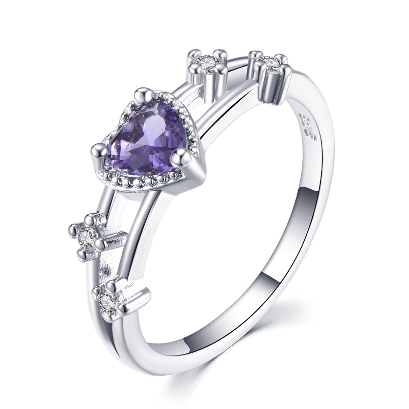 Goldkingdom Aksesoris Perhiasan Fashion Ready Stock Cincin Berbentuk Hati Kristal Ungu Lapis Emas Mawar