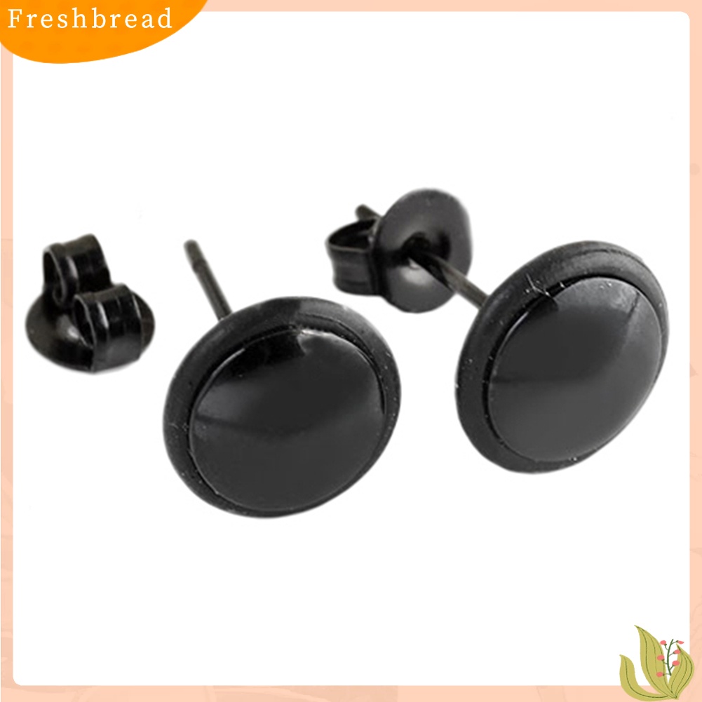 {In Stock} 1pasang Anting Stud Telinga Stainless Steel Bulat Hitam Fashion Pria Wanita