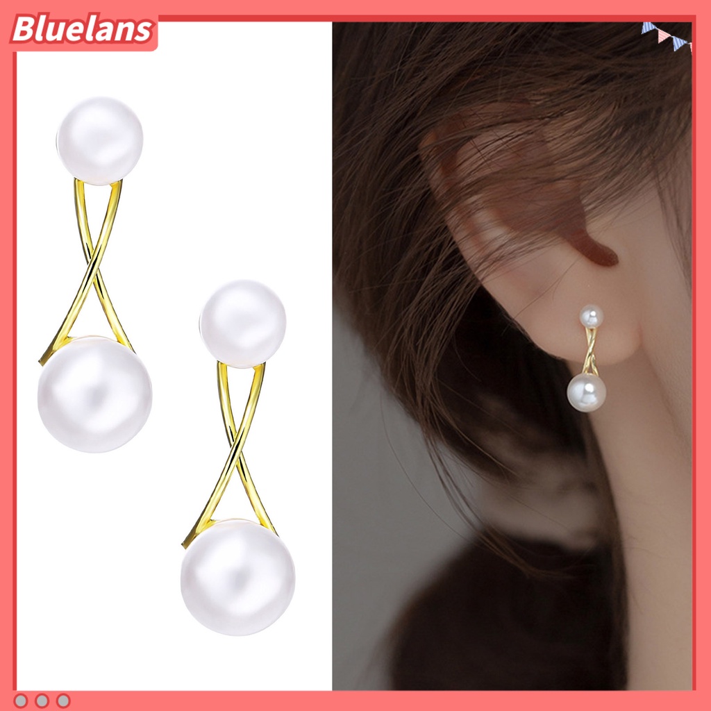 {In Stock} 1pasang Anting Wanita Gaya Perancis Retro Elegan Berlapis Emas Hypoallergenic Hadiah Fashion Perhiasan High Gloss Faux Pearl Cross Ladies Earrings Untuk Pesta