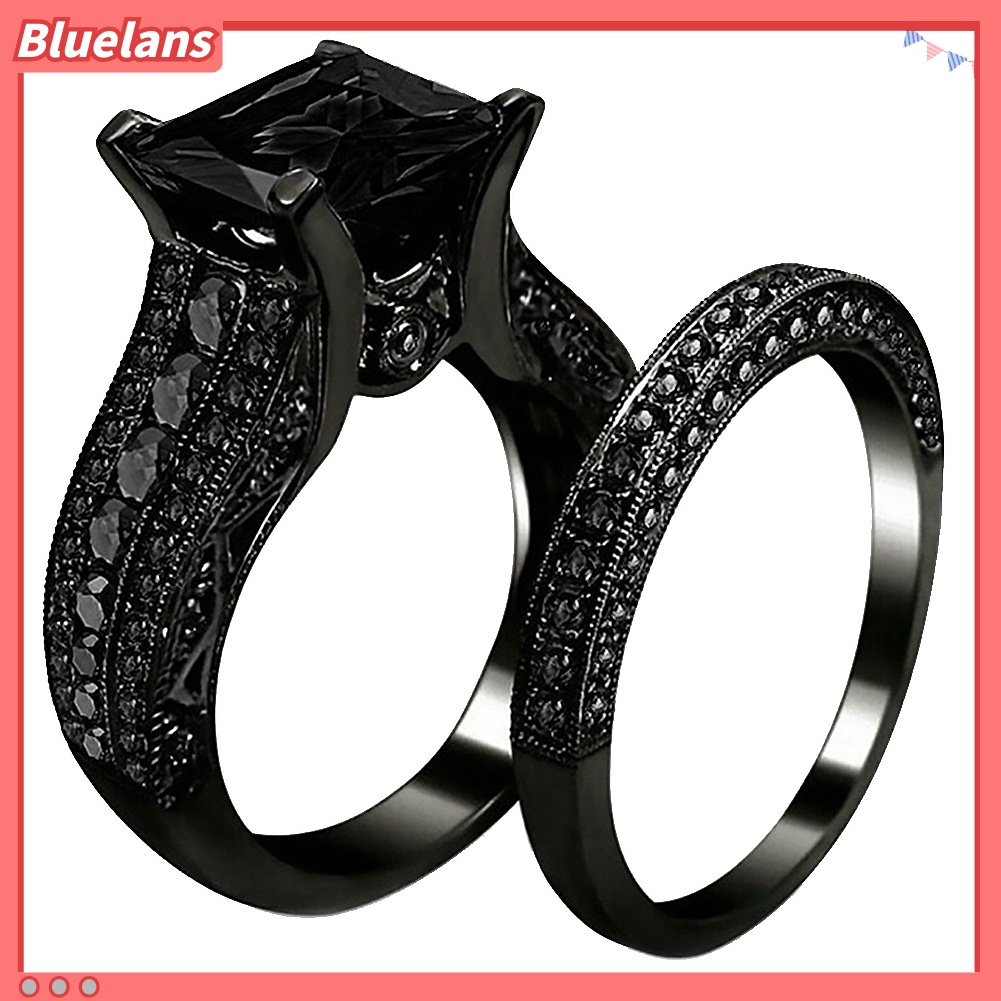 {In Stock} 2Pcs/Set Wanita Persegi Cubic Zirconia Jari Cincin Pertunangan Pernikahan Perhiasan