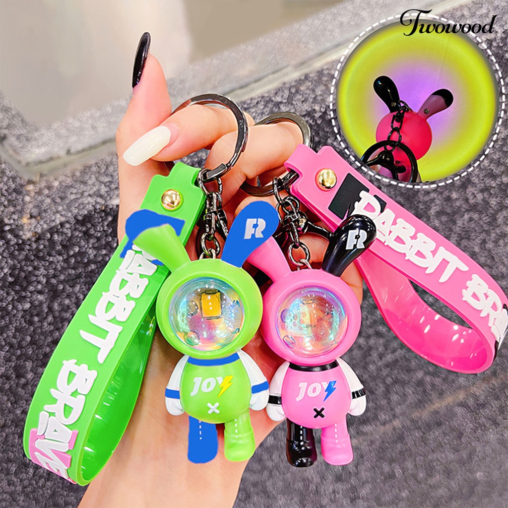 Twowood Gantungan Kunci Desain Kartun Hewan Banyak Digunakan Sunset Lampu Pengerjaan Halus Tas Dekorasi Mudah Dibawa PVC Dream Rabbit Key Holder Car Decor