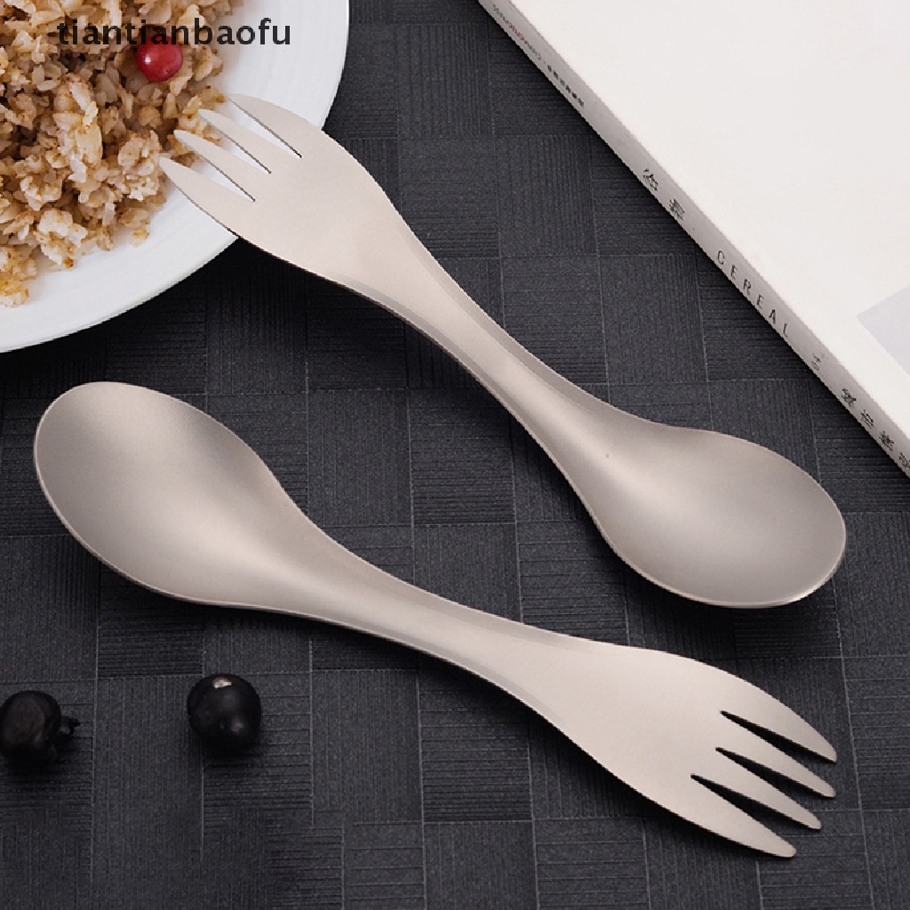 [tiantianbaofu] Sendok Titanium Spork Outdoor Camping Piknik Dual purpose Titanium Fork Spoon Ultralight Cookware Peralatan Berkemah Portabel Butik