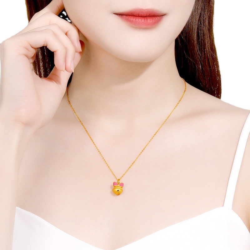 Goldkingdom Fashion Perhiasan Aksesoris Ready Stock Berlapis Emas Bell Liontin Wanita Bell Dengan Manik-Manik Transfer Suara Kerajinan Busur Liontin Kalung