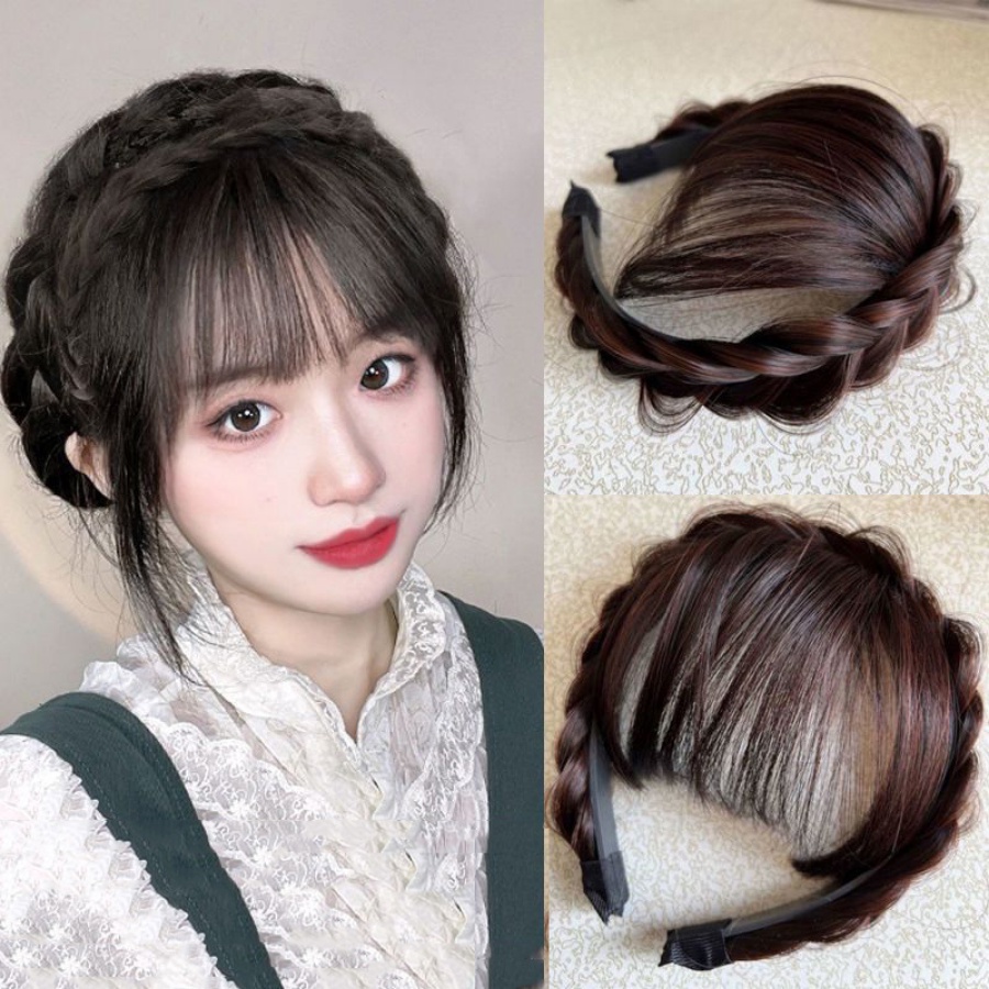 Air Bangs Wig Kepang Hair Band Natural Invisible Hair Piece Woman Wig Headband Aksesoris Rambut