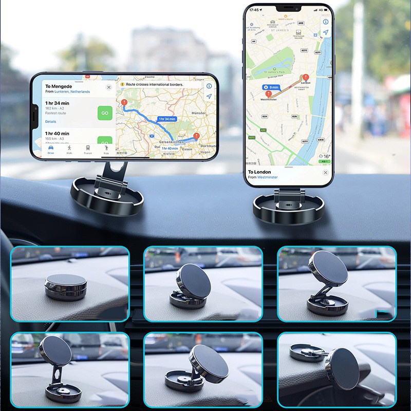 Stand Handphone Mobil Paduan ABS Bulat Kreatif Dapat Dilipat/Holder GPS Otomotif Dapat Disesuaikan 360derajat/Bracket Navigasi Kendaraan Universal