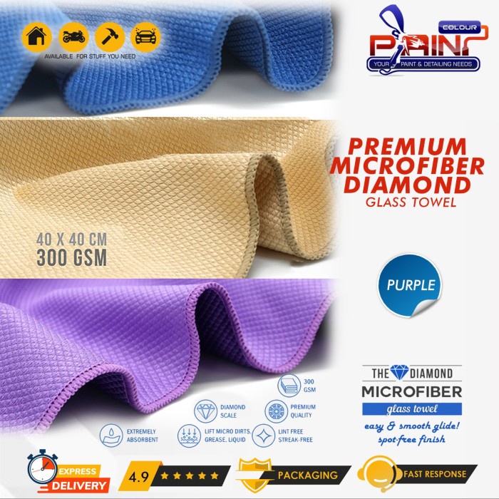 Microfiber Diamond Glass Towel - Kain Pembersih Kaca Bebas Serat