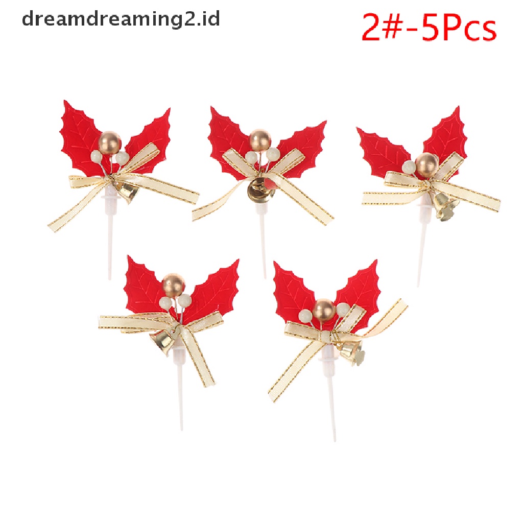 (hot) 5pcs Garpu Buah Natal Daun Xms Tree Decor Kue Plugin Party Decor//