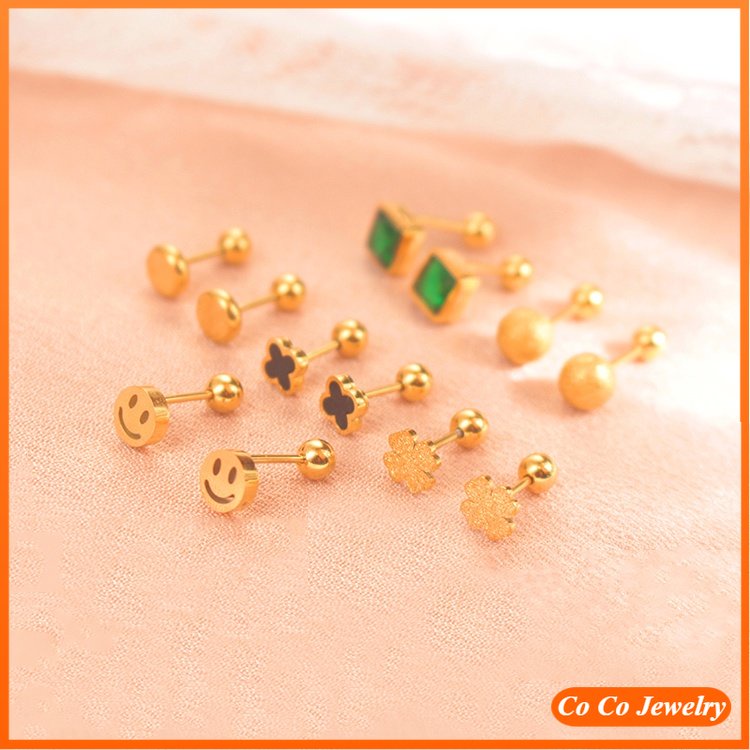 Anting Sekrup Gesper Twist Clover Love Kepribadian Sederhana Untuk Wanita Perhiasan Telinga Emas 18K